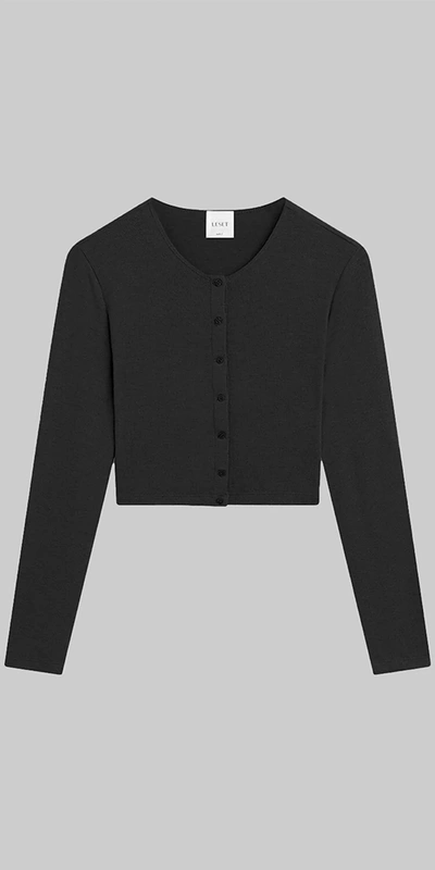 Leset Lauren Cropped Cardigan Ii In Black
