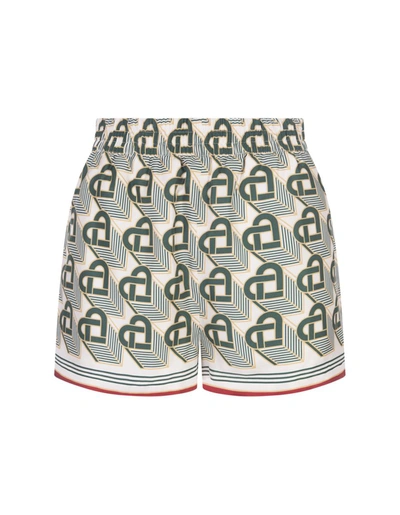 Casablanca Heart Monogram Silk Boxer Shorts In Green