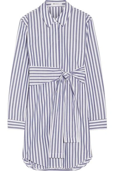 Alexander Wang T Tie-front Striped Cotton-poplin Mini Dress In White Blue