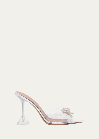 Amina Muaddi Rosie Crystal Bow Mule Sandals In Silver Glitter