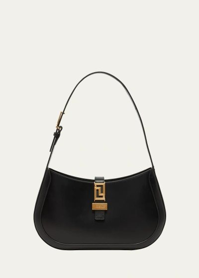 Versace Greca Large Leather Hobo Bag In 1b00v Black Versa