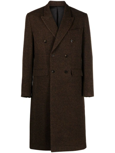 Ernest W Baker Brown Double-breasted Coat In Brown Melange
