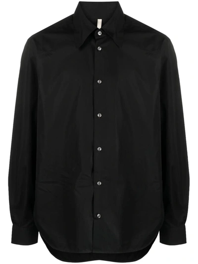 Sunflower Pointed Flat-collar Cotton Shirt In Black