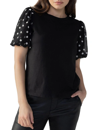 Sanctuary Dream State Womens Polka Dot Sheer Sleeve T-shirt In Multi