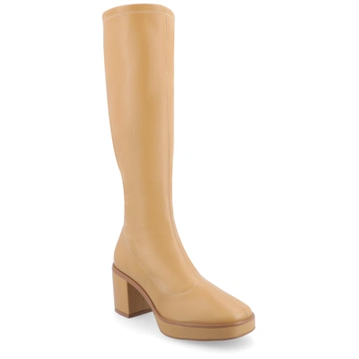 Journee Collection Alondra Tru Comfort Knee High Platform Boot In Beige