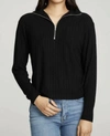Chaser Zip Up Mock Neck Long Sleeve Pullover In True Black