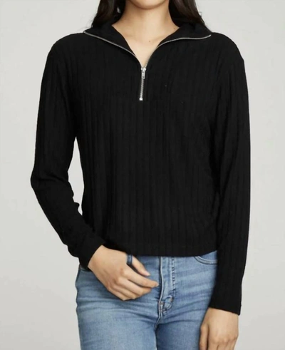 CHASER ZIP UP MOCK NECK LS PULLOVER IN TRUE BLACK