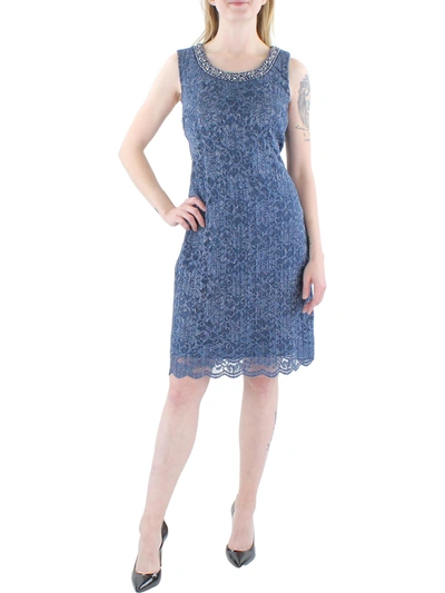 R & M Richards Petites Womens Embellished Knee-length Cocktail And Party Dress In Blue