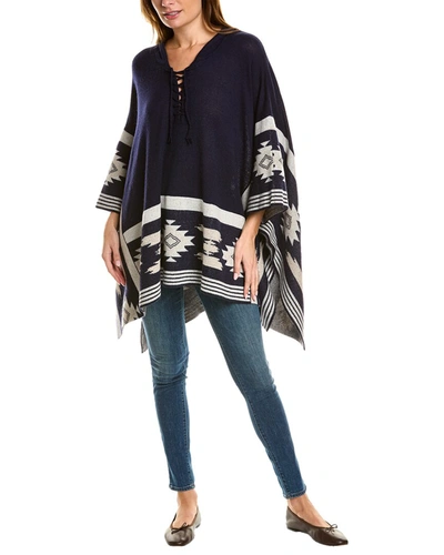 Hannah Rose Southwest Jacquard Wool & Cashmere-blend Poncho In Blue