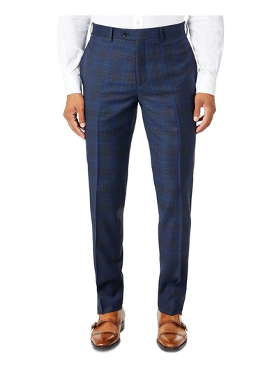 Tallia Vane Mens Wool Plaid Dress Pants In Blue