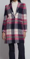 VILAGALLO PATRICIA PLAID SINGLE BREAST WOOL BLEND COAT IN PINK NAVY GREEN PLAID