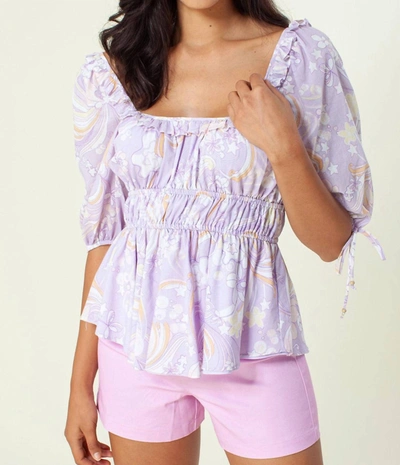 Hale Bob Balloon Sleeve Top In Purple