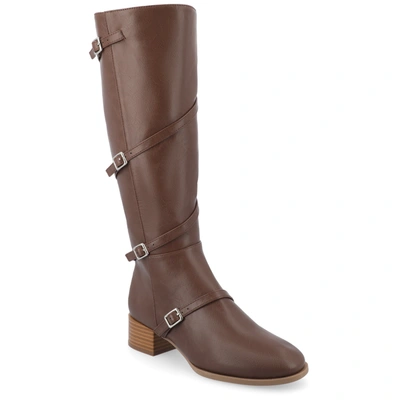 Journee Collection Elettra Tru Comfort Buckle Knee High Boot In Brown