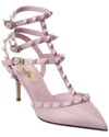 Valentino Rockstud Caged 65 Leather Ankle Strap Pump In Pink