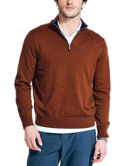 Nautica Mens 1/4 Zip Mock Neck Pullover Sweater In Multi