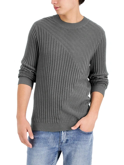 Inc Tucker Mens Cotton Ribbed Crewneck Sweater In Grey