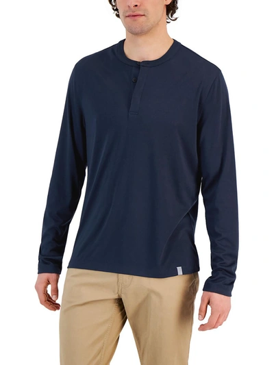 Alfani Alfatech Mens Heathered Long Sleeve Henley Shirt In Neo Navy