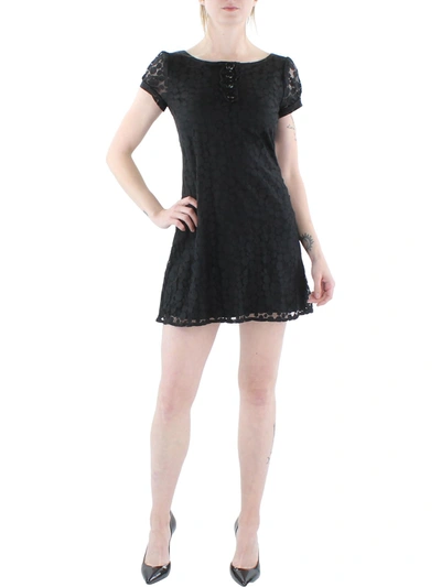Bcx Juniors Womens Lace Puff Sleeves Cocktail And Party Dress In Black