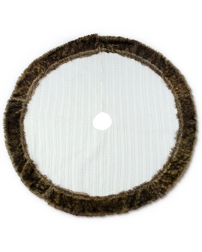K & K Interiors K&k Interiors, Inc. 48in White Cable Knit Tree Skirt With Fur Trim