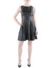 Aqua Faux Leather Fit And Flare Mini Dress - 100% Exclusive In Black