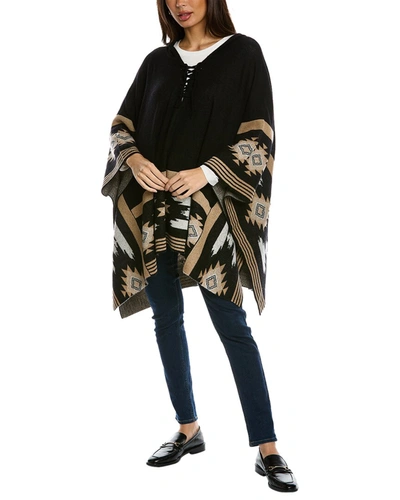 Hannah Rose Southwest Jacquard Wool & Cashmere-blend Poncho In Black