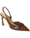 ALEXANDRE BIRMAN ASYMMETRIC CLARITA 85 LEATHER & SUEDE SLINGBACK PUMP