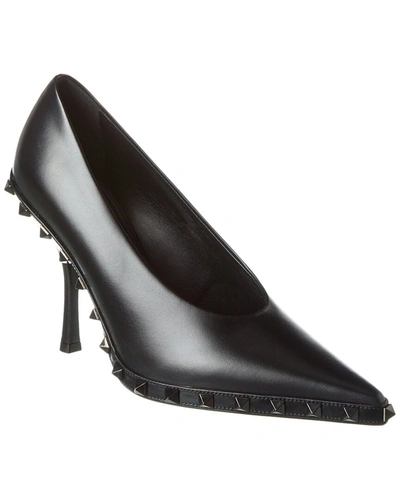 Valentino Garavani `rockstud` Leather Ankle Strap Pumps In Black