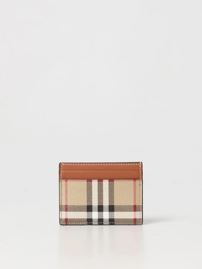 Burberry Check-print Leather Card Holder In Beige
