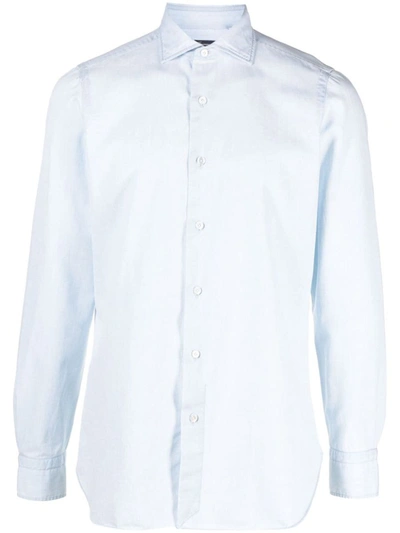 Finamore 1925 Napoli Napoli Cotton Shirt In Clear Blue