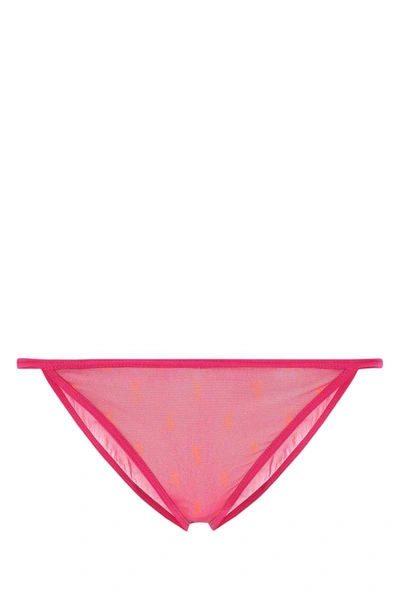 Saint Laurent Ficelle Logo-print Tulle Briefs In Pink