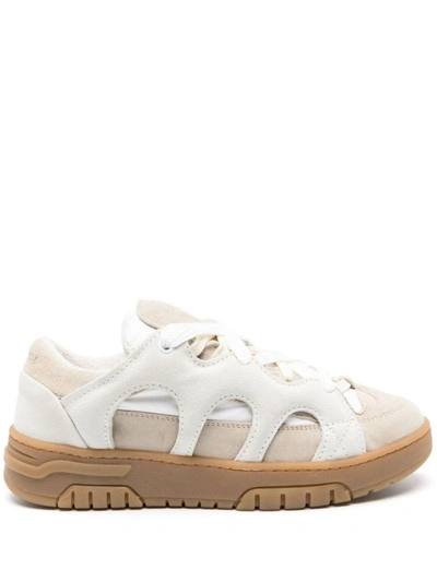 Santha Curb Panelled Leather Sneakers In Nude & Neutrals
