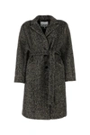 Ganni Herringbone-pattern Coat In Black