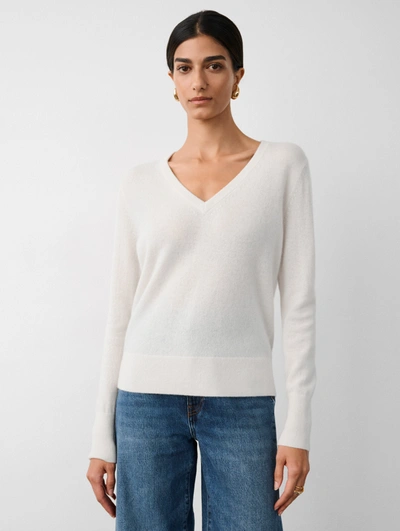 White + Warren Essential Cashmere V Neck Sweater In Soft White
