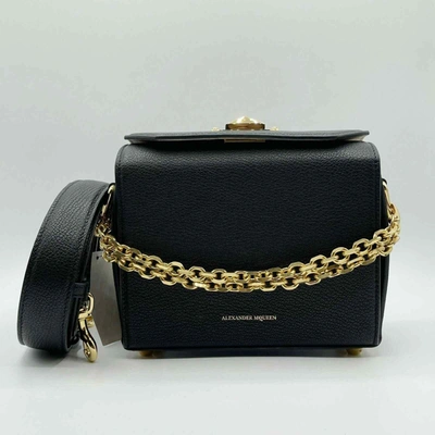 Alexander Mcqueen Black Leather Box 19 Bag W/gold Hardware