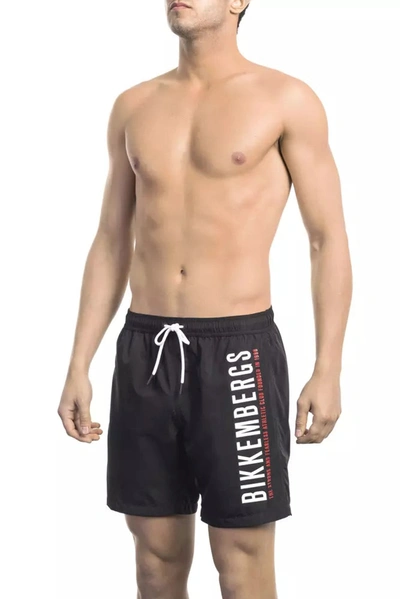 Bikkembergs Sleek Black Swim Shorts With Side Men's Print