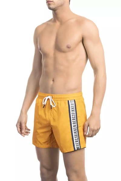Bikkembergs Sleek Orange Swim Shorts With Iconic Tape Men's Detail
