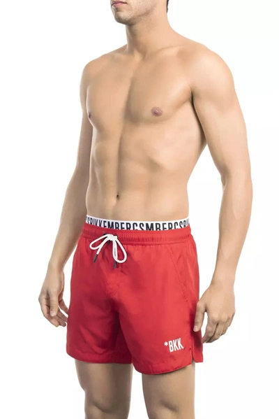 Bikkembergs Red Swim Shorts With Branded Men's Waistband