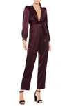 MAC DUGGAL MAC DUGGAL PLUNGE NECK LONG SLEEVE SATIN JUMPSUIT