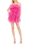 Mac Duggal Strapless Faux Feather Minidress In Pink