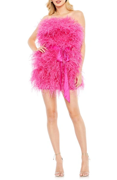 Mac Duggal Strapless Faux Feather Minidress In Pink
