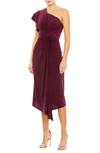 Mac Duggal One-shoulder Jersey Midi Dress In Plum