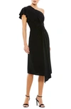 Mac Duggal One-shoulder Jersey Midi-dress In Black