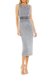 Mac Duggal Vertical Sequin Sheath Midi Cocktail Dress In Platinum In Platinum