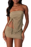 Edikted Women's Joy Asymmetric Sheer Mesh Tube Top In Olive