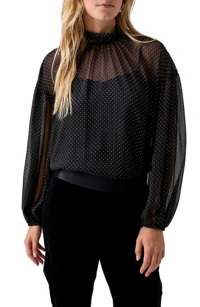 Sanctuary Sheer Volume Metallic Blouse In Black