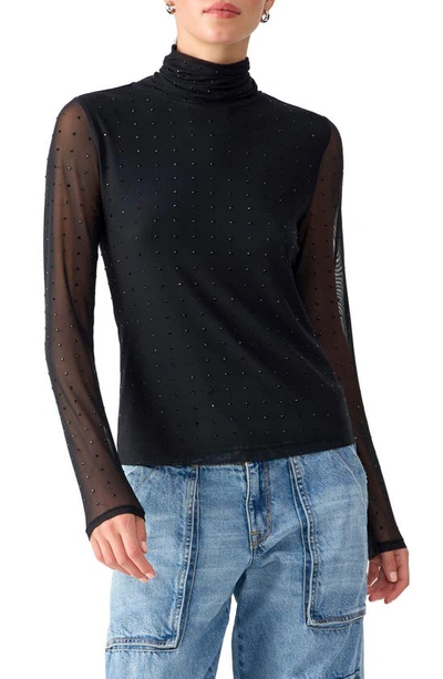 Sanctuary Highlight Of The Night Embellished Mesh Turtleneck Top In Black