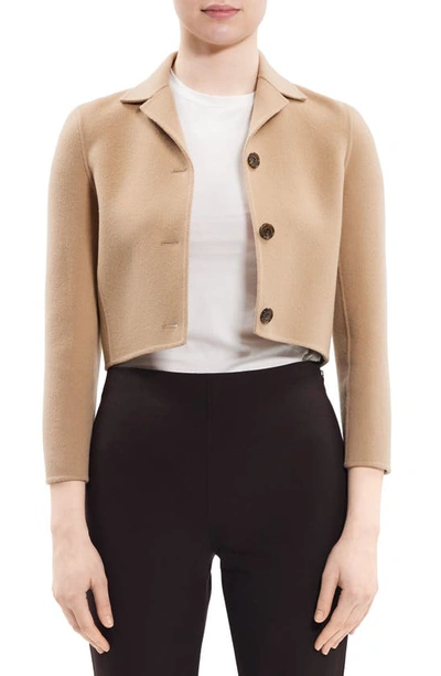 Theory New Divide Wool-cashmere Cropped Jacket In Palomino