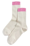 Stems Silky Colorblock Rib Crew Socks In Ivory/ Pink