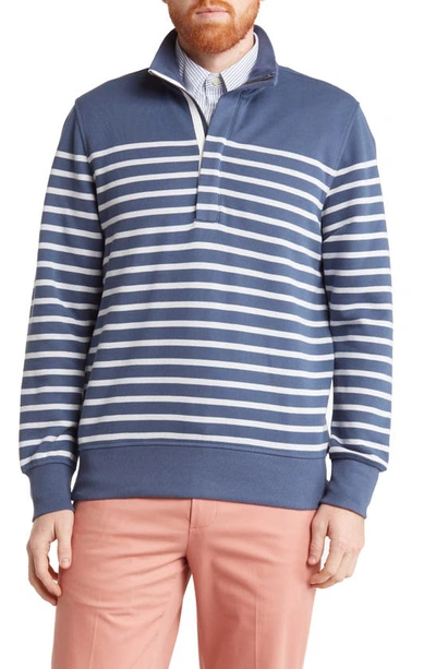 Brooks Brothers Mariner Stripe Cotton Blend Half-zip Sweatshirt In Blue