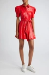 ALICE AND OLIVIA LURLENE PUFF SLEEVE FAUX LEATHER MINIDRESS